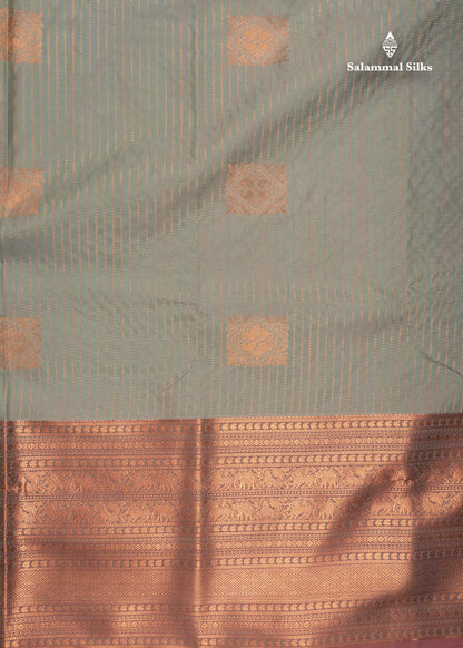 Navy Blue Semi Silk Saree With Copper Zari Traditional Long Size Border