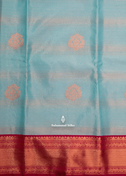 Light Blue Alai Vaira Oosi Semi Silk Saree With Pink Border