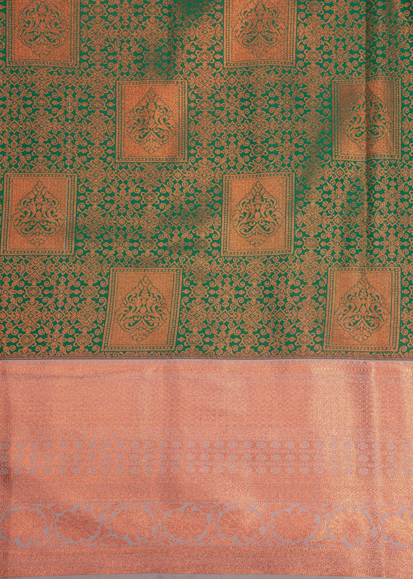 Green Colour Semi Silk Saree With Cream Grey Border