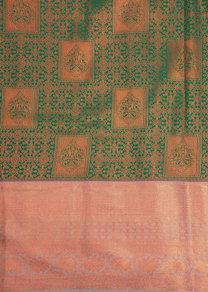 Green Colour Semi Silk Saree With Cream Grey Border