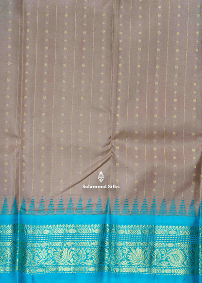 Kanjivaram Light Brown Pure Silk Saree With Sapphire Green Blouse