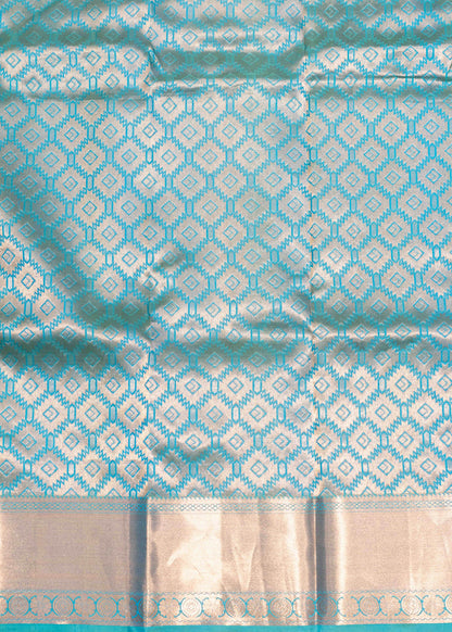 Light Peacock Blue Colour Pure Kanjivaram Silk Saree With Gold Zari Border