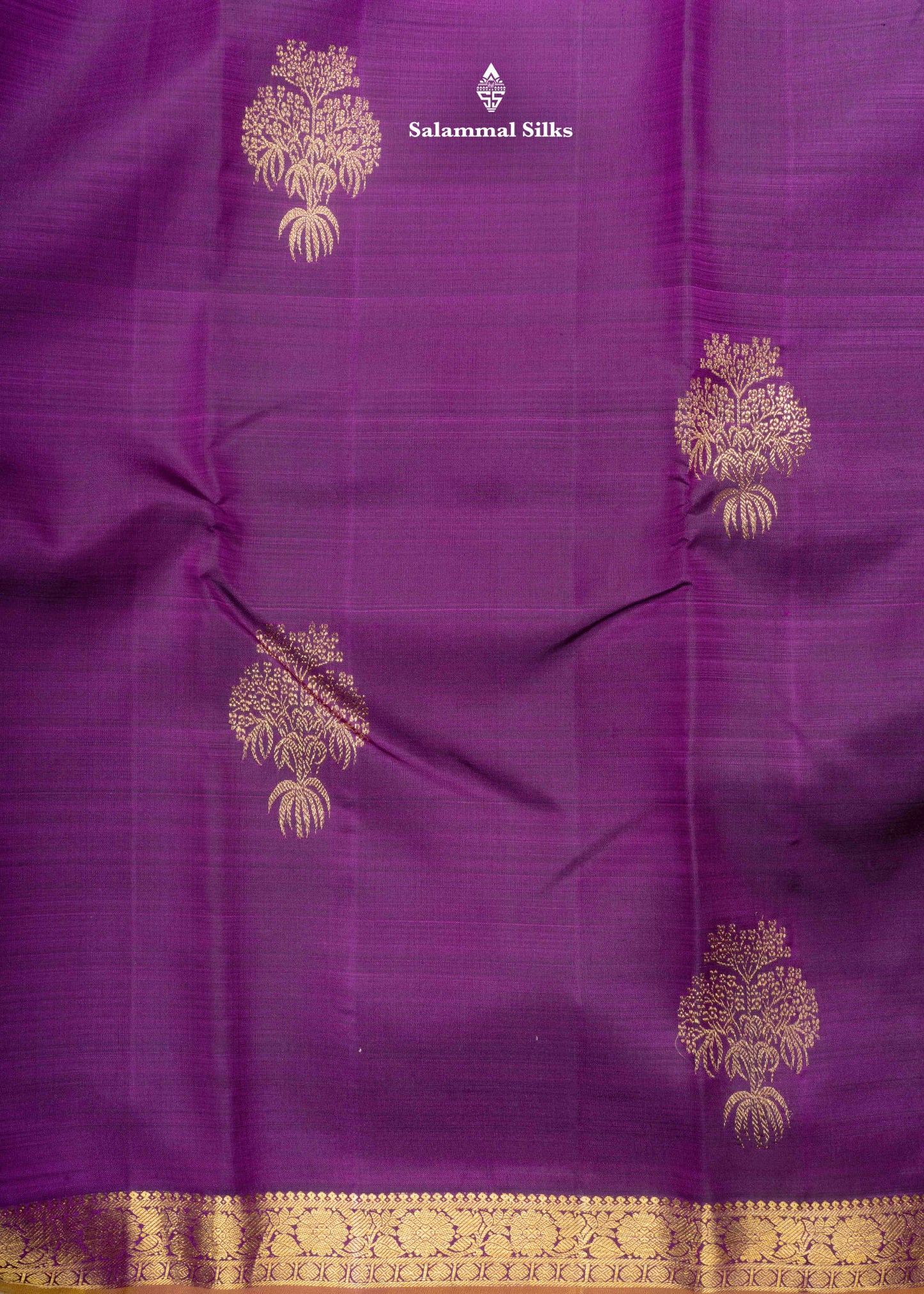 Kanjivaram Violet Pure Silk Saree With Gold Zari Small Border