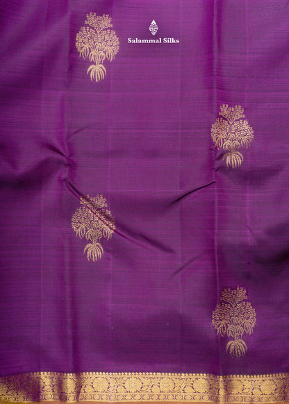 Kanjivaram Violet Pure Silk Saree With Gold Zari Small Border