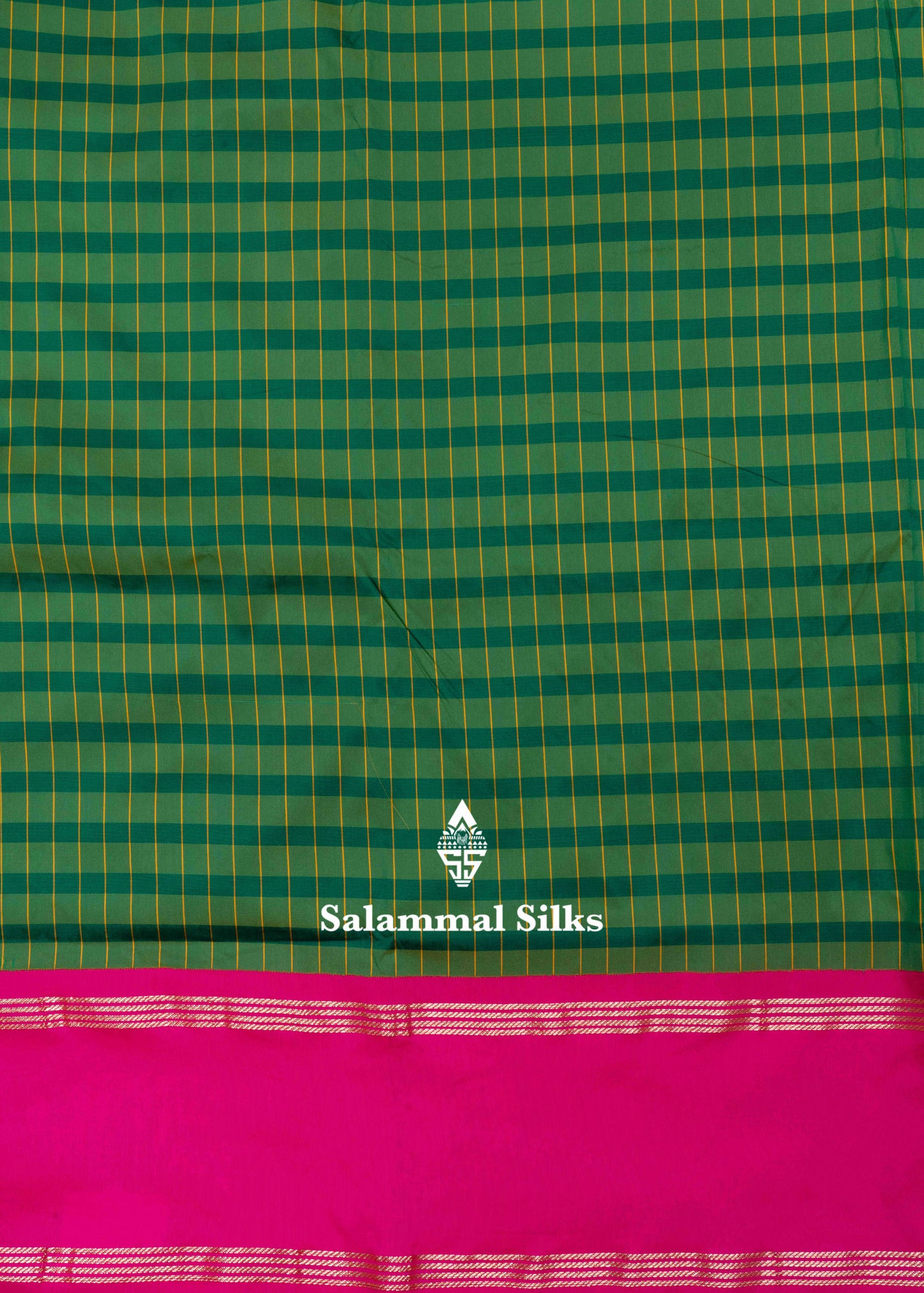 9 Yards Semi Silk Saree Parrot Green & Green Colour with Pink Double Border