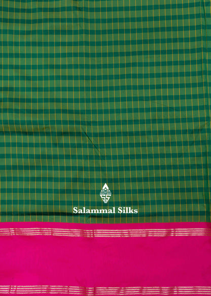 9 Yards Semi Silk Saree Parrot Green & Green Colour with Pink Double Border