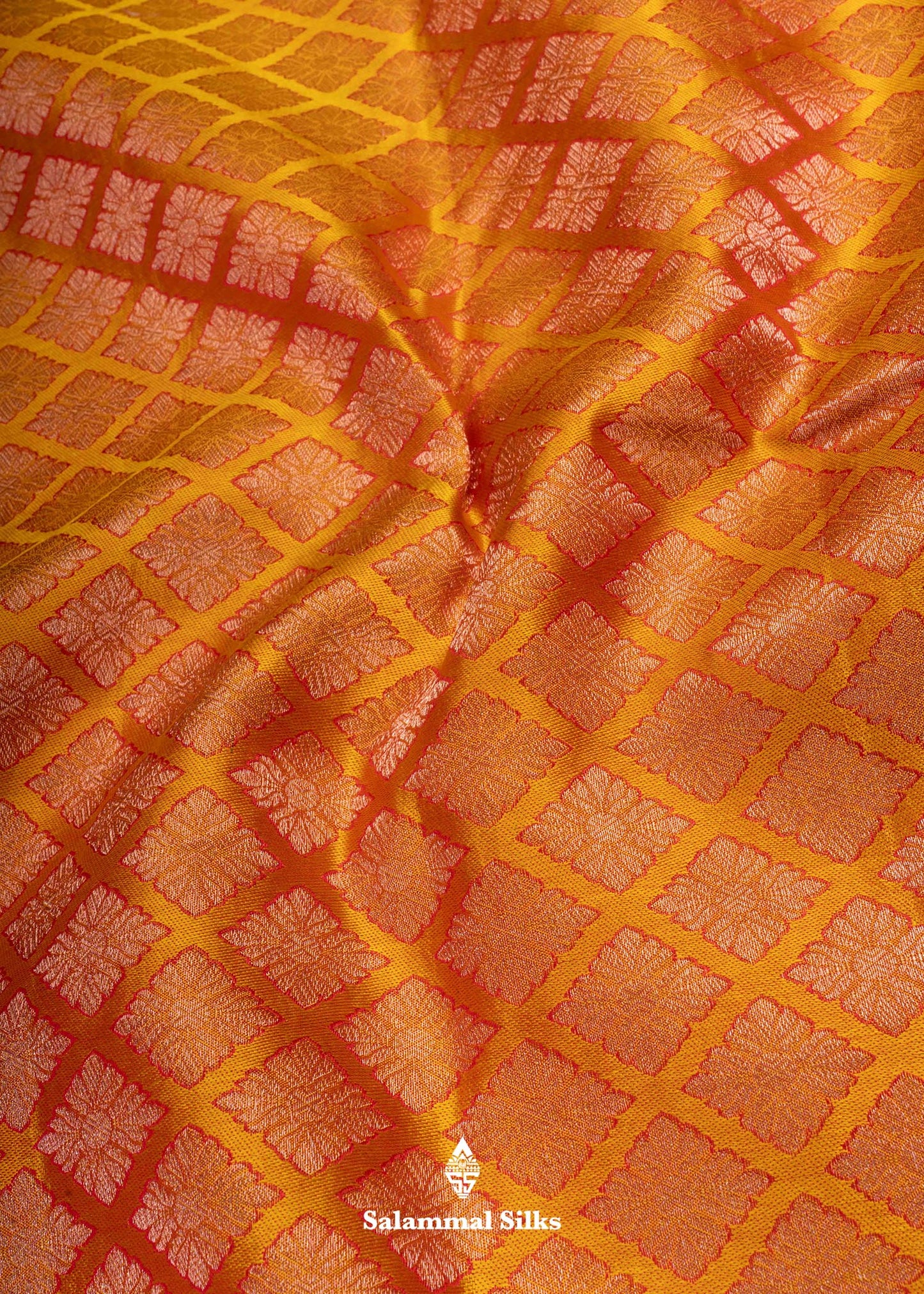 Kanjivaram Mustard Yellow Pure Silk Jacquard Saree With Red Blouse