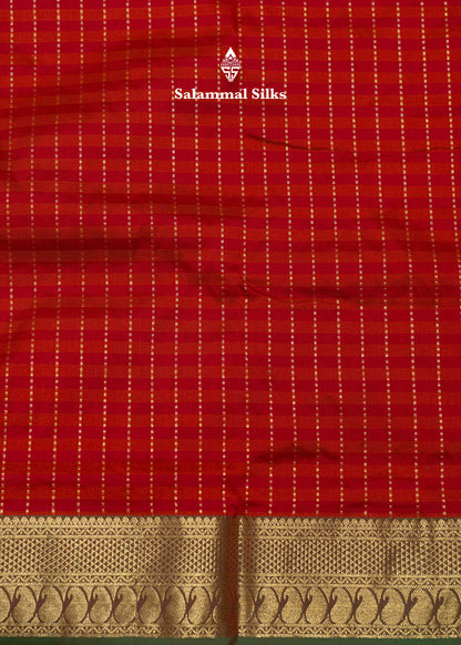 9 Yards Semi Silk Saree Maroon & Brown Colour with Green Border