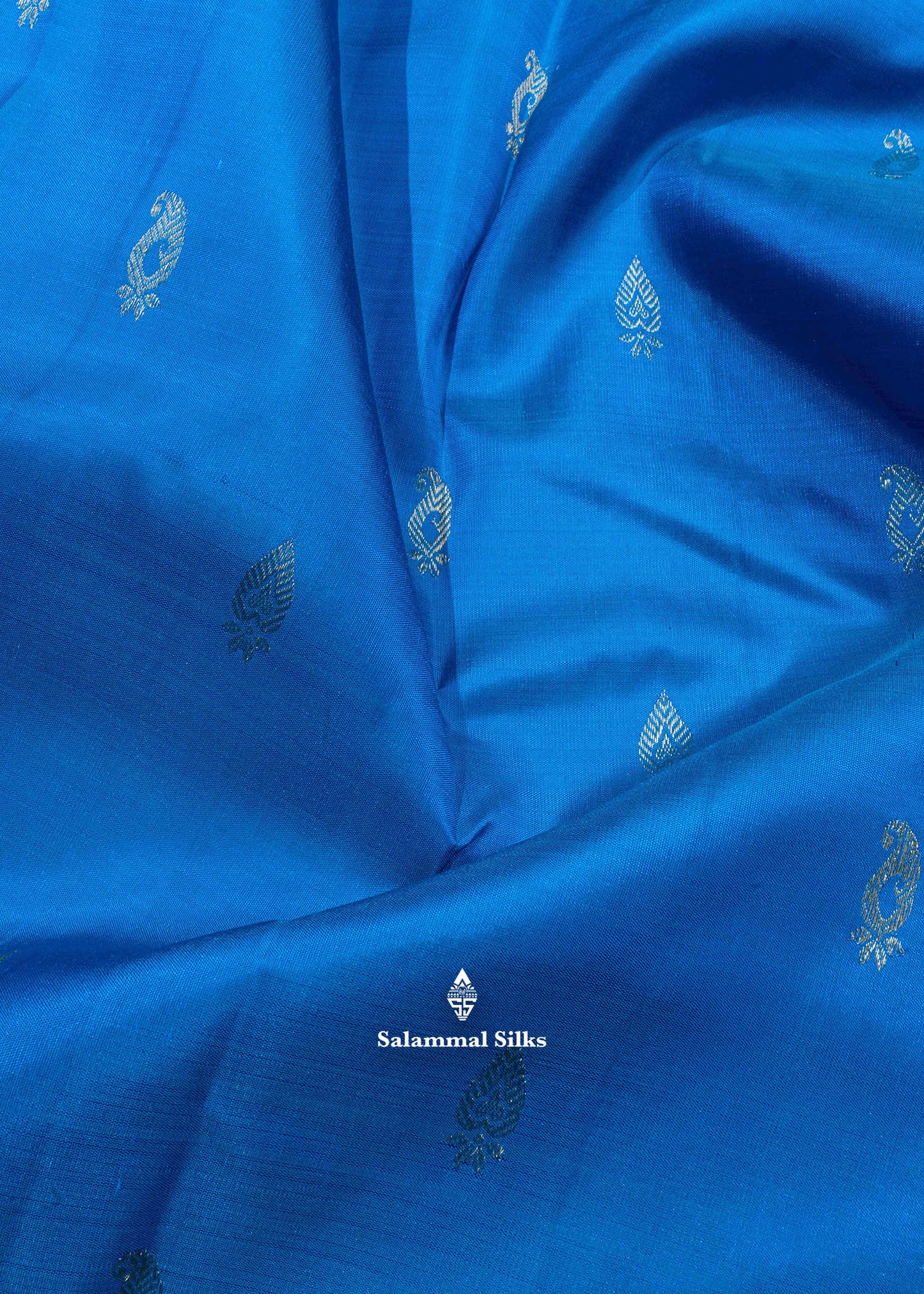 Kanjivaram Peacock Blue Pure Silk Saree With Gold Zari Border