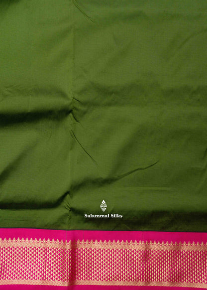9 Yards Semi Silk Saree Pink Colour with Bottle Green Border