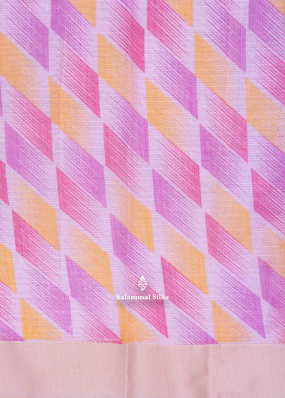 Baby Pink Kota Cotton Printed Saree With Sandal Colour Border