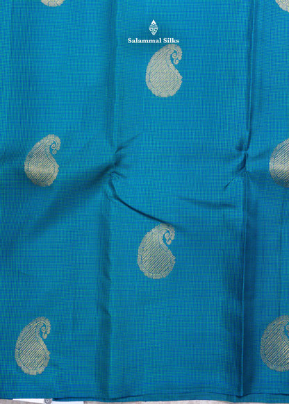 Kanjivaram Tiny Checks Royal Blue & Green Pure Silk Saree With Pink Blouse