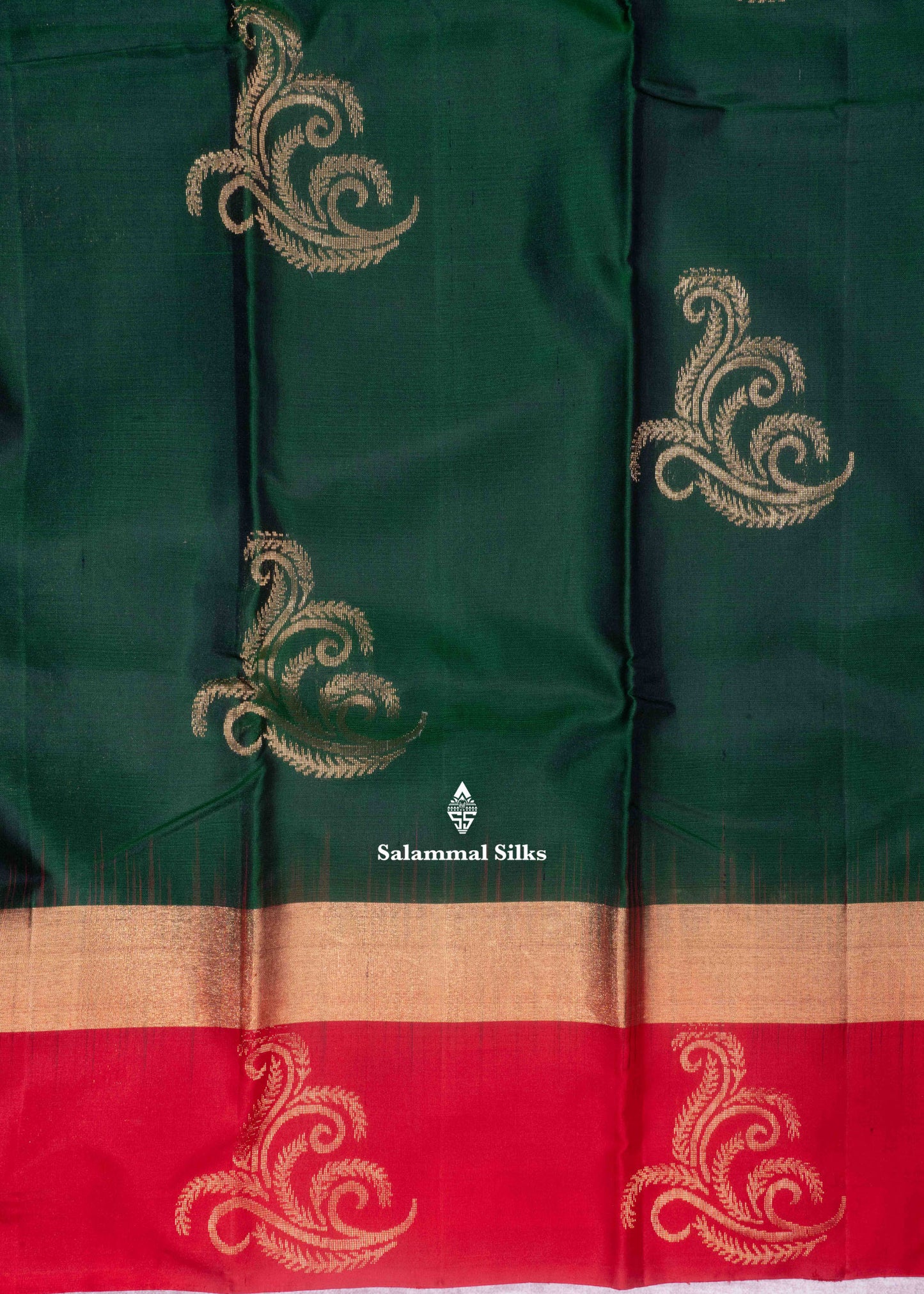 Kanjivaram Bottle Green Pure Silk Saree With Pochampally Blouse