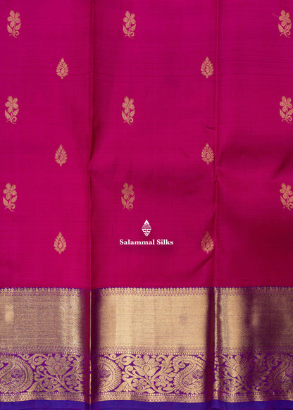 Kanjivaram Pink Colour Pure Silk Saree With Violet Blouse