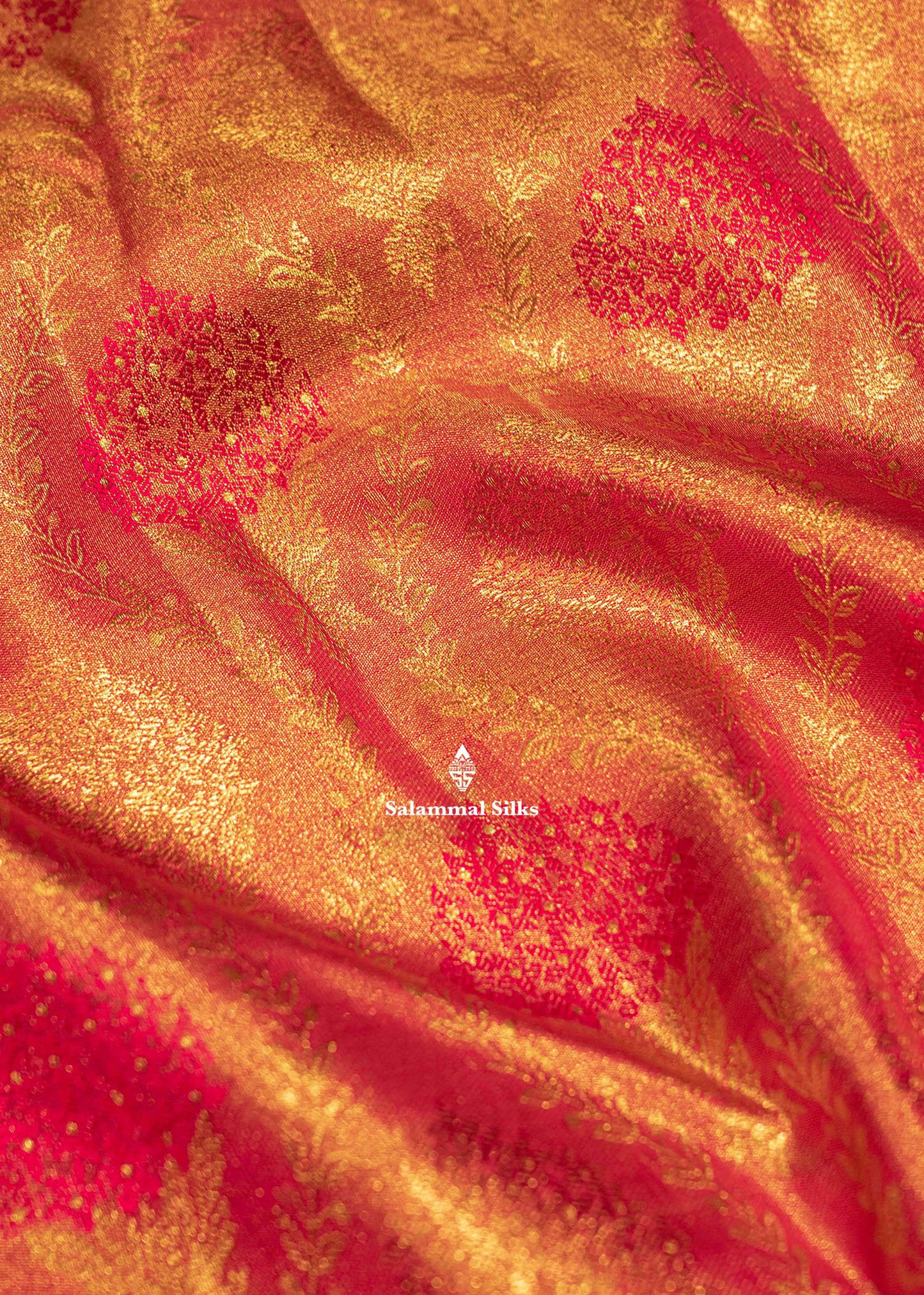 Kanjivaram Tomato Red Colour 2G Zari Pure Silk Saree With Gold Zari Border