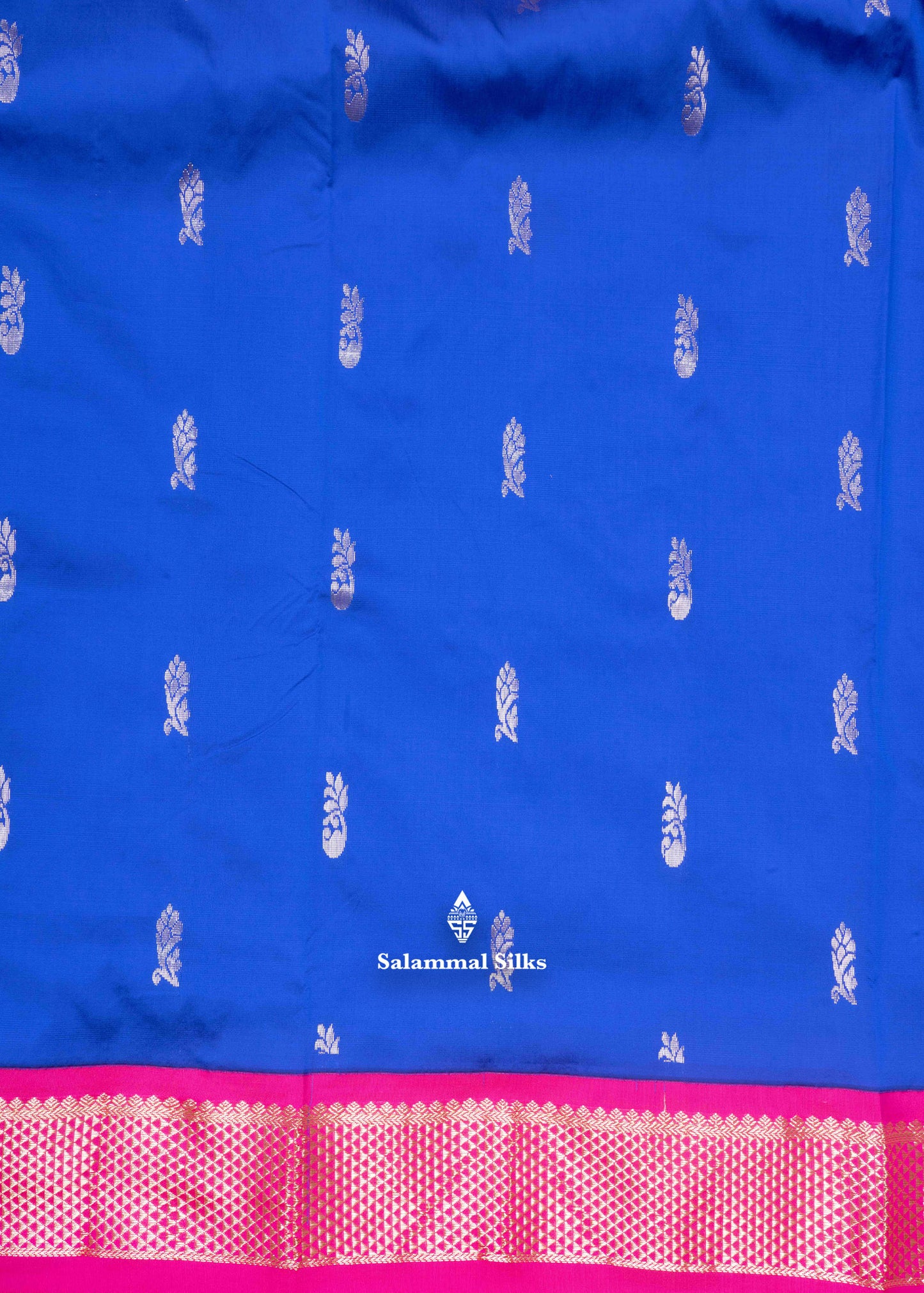 9 Yards Semi Silk Saree Pink Colour with Royal Blue Border