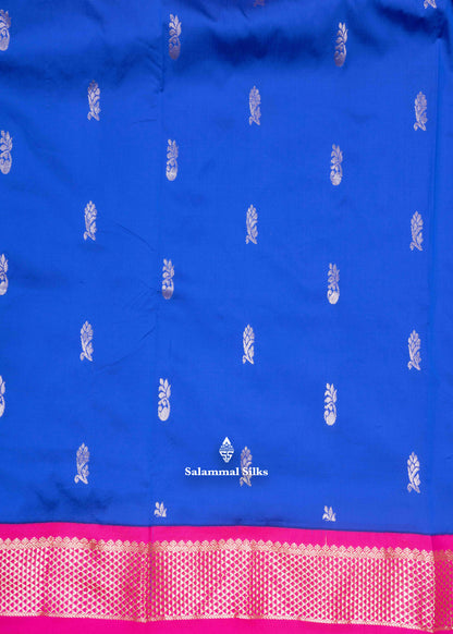 9 Yards Semi Silk Saree Pink Colour with Royal Blue Border