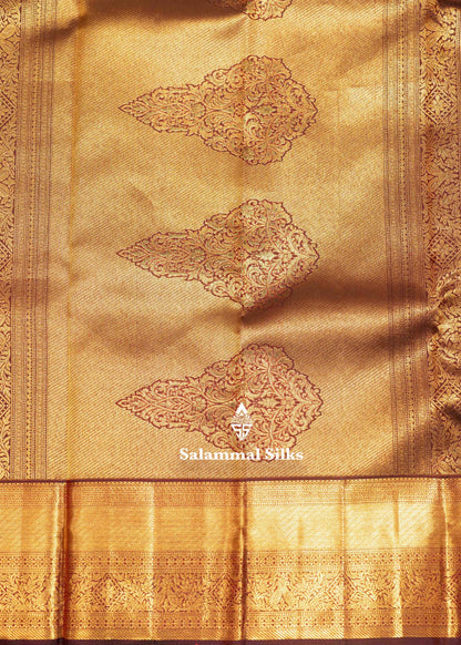 Dark Brown Colour Kanjivaram Pure Silk Saree with Gold Zari Border