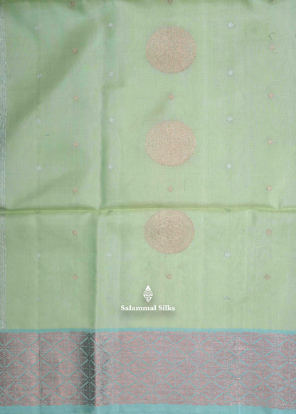 Kanjivaram Light Elaichi Green Pure Soft Silk Saree With Light Green Blouse