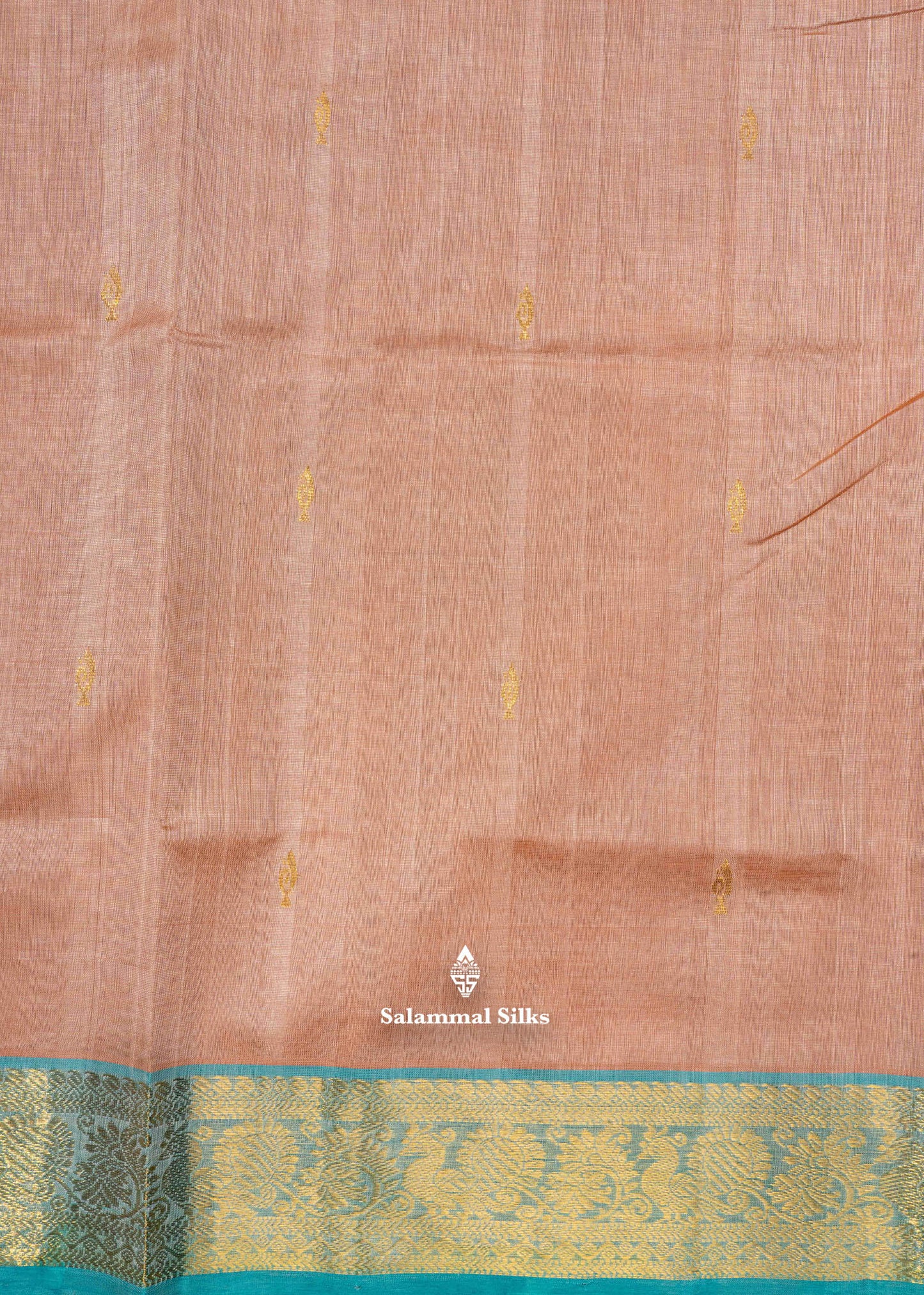 Dark Sandal Pure Silk Cotton Saree With Sapphire Green Blouse