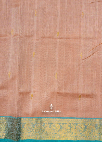 Dark Sandal Pure Silk Cotton Saree With Sapphire Green Blouse