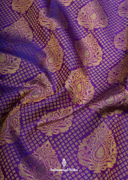 Kanjivaram Violet Pure Silk Jacquard Saree With Mustard Yellow Blouse