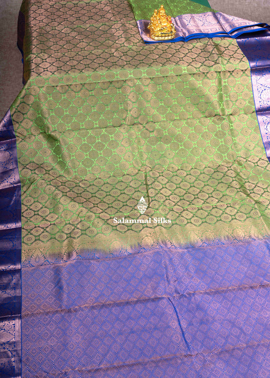 Kanjivaram Olive Green Pure Silk Jacquard Saree With Blue Blouse