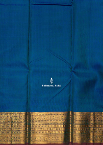 Kanjivaram Peacock Blue Pure Silk Saree With Traditional Gold Zari Border