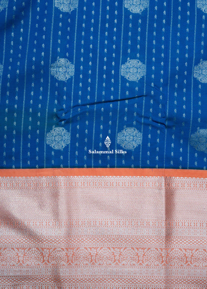 Royal Blue Semi Silk Saree With Silver Zari Long Border