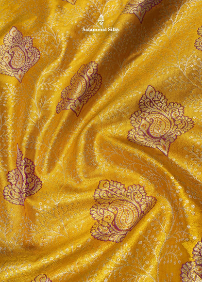 Gold Colour Tissue Semi Silk Saree With Vadamalli Border