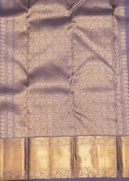 Bluish Grey Colour Kanjivaram Pure Silk Saree With Gold Zari Border