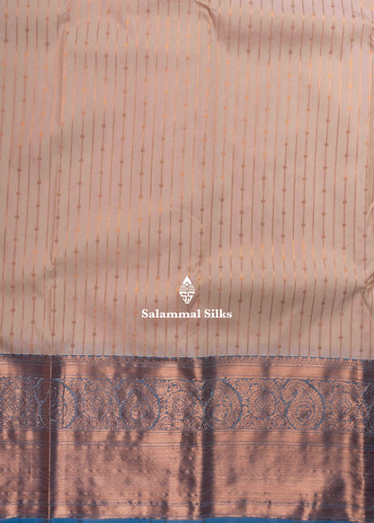 Sandal Colour Semi Silk Saree With Blue Copper Zari Border