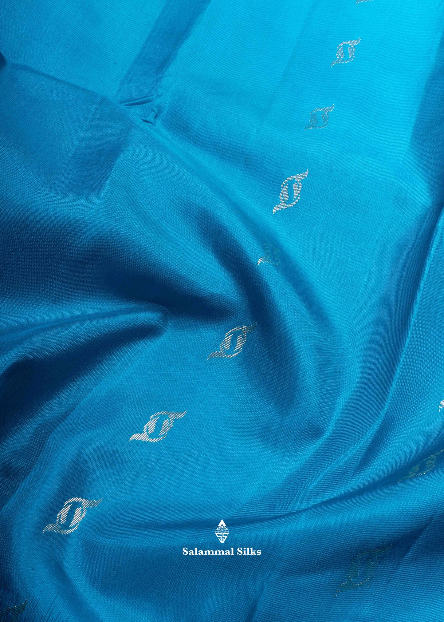 Kanjivaram Rama Blue Pure Silk Saree With Violet Fancy Border