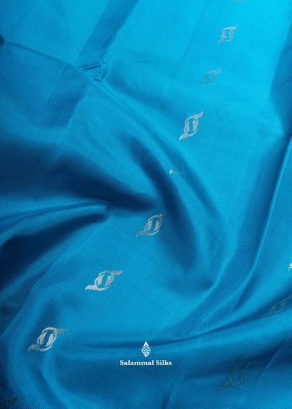 Kanjivaram Rama Blue Pure Silk Saree With Violet Fancy Border