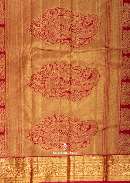 Pure Kanjivaram Red Silk Saree With Gold Zari Border