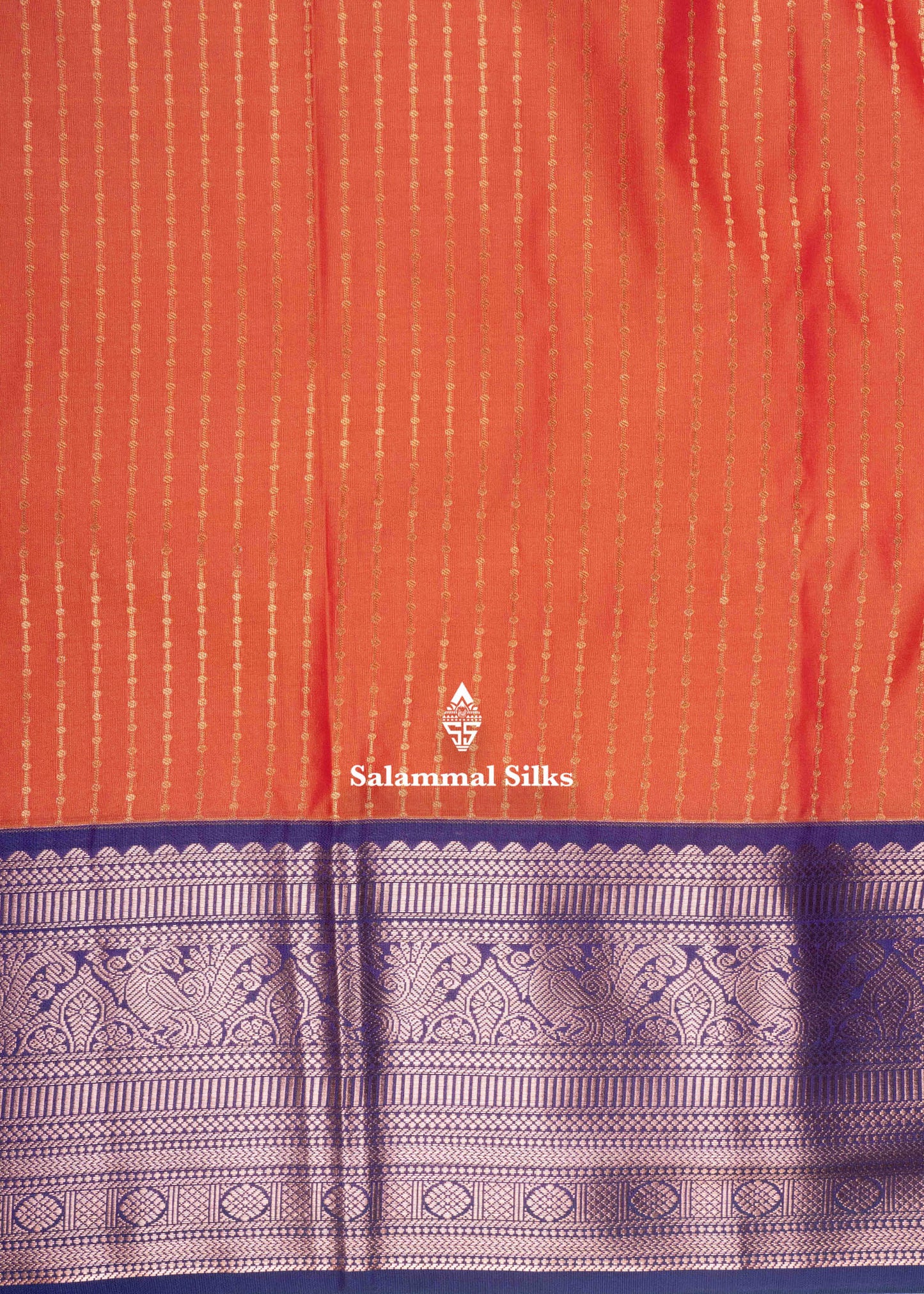 Orange Colour Semi Silk Saree With Violet Copper Zari Border