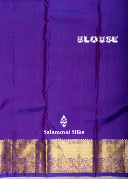 Kanjivaram Mustard Yellow Pure Silk Jacquard Saree With Violet Blouse