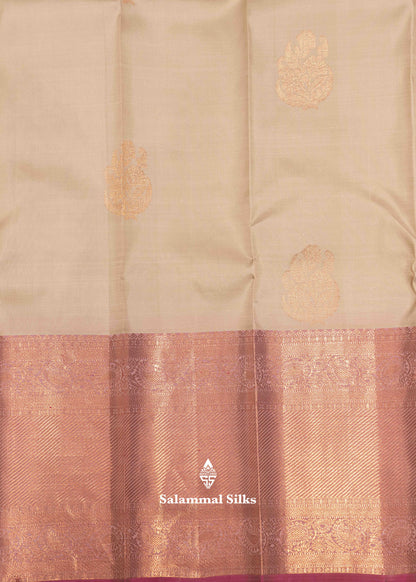 Half White Colour Kanjivaram Pure Silk Saree With Light Pink Long Size Border