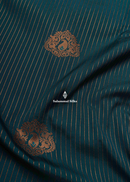 Peacock Green Semi Silk Saree With Pink Blouse