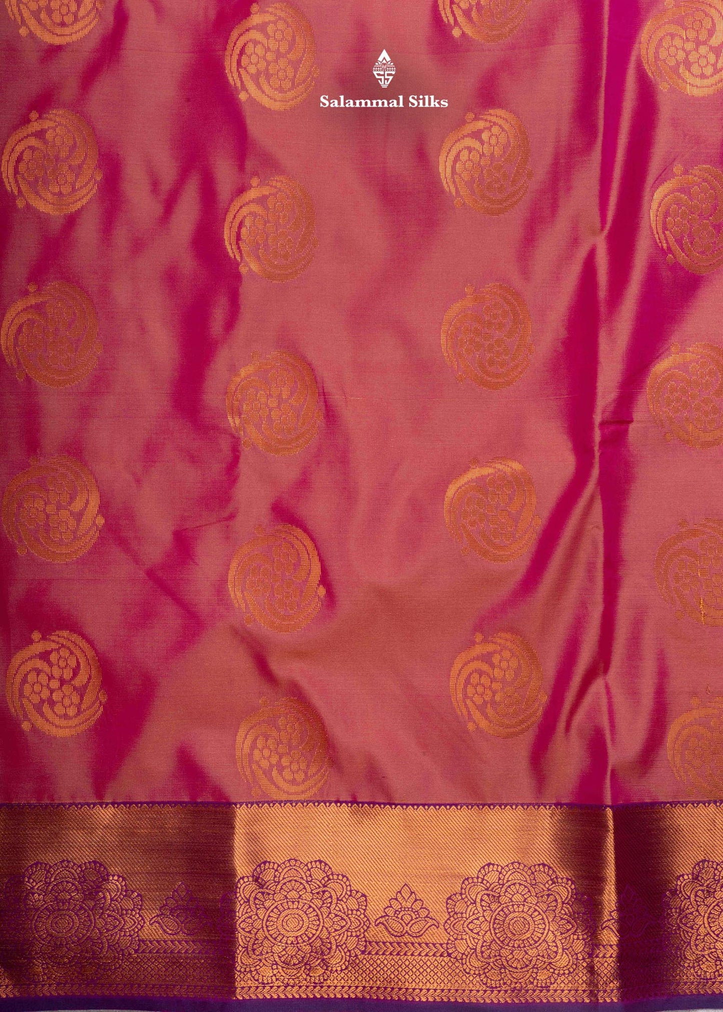 Pinkish Orange Semi Silk Saree With Olive Blue Blouse