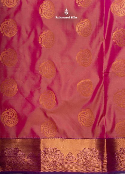 Pinkish Orange Semi Silk Saree With Olive Blue Blouse