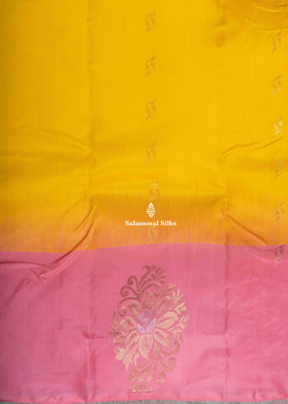 Kanjivaram Yellow Silk Saree With Baby Pink Blouse