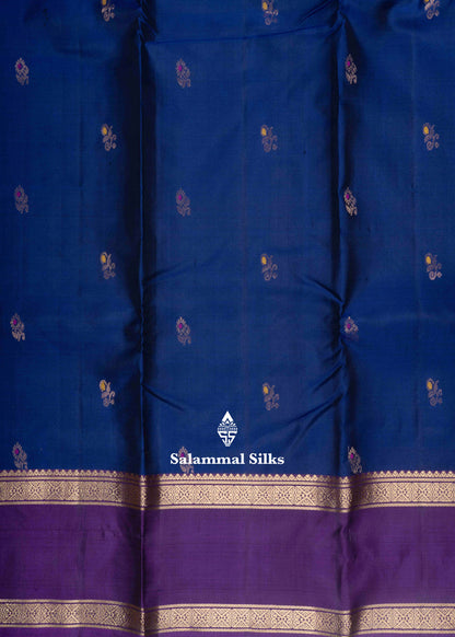 Kanjivaram Navy Blue Pure Silk Saree With Violet Blouse