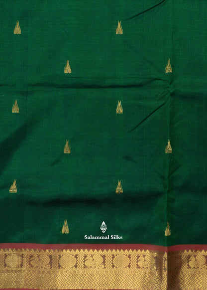 Bottle Green Pure Silk Cotton Saree With Maroon Blouse