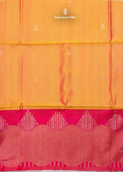 Kanjivaram Mustard Yellow Pure Soft Silk Saree With Pink Blouse