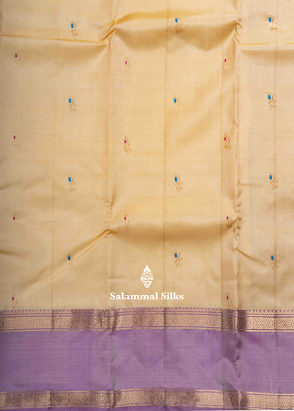 Kanjivaram Sandal Pure Silk Saree With Cream Lavender Blouse