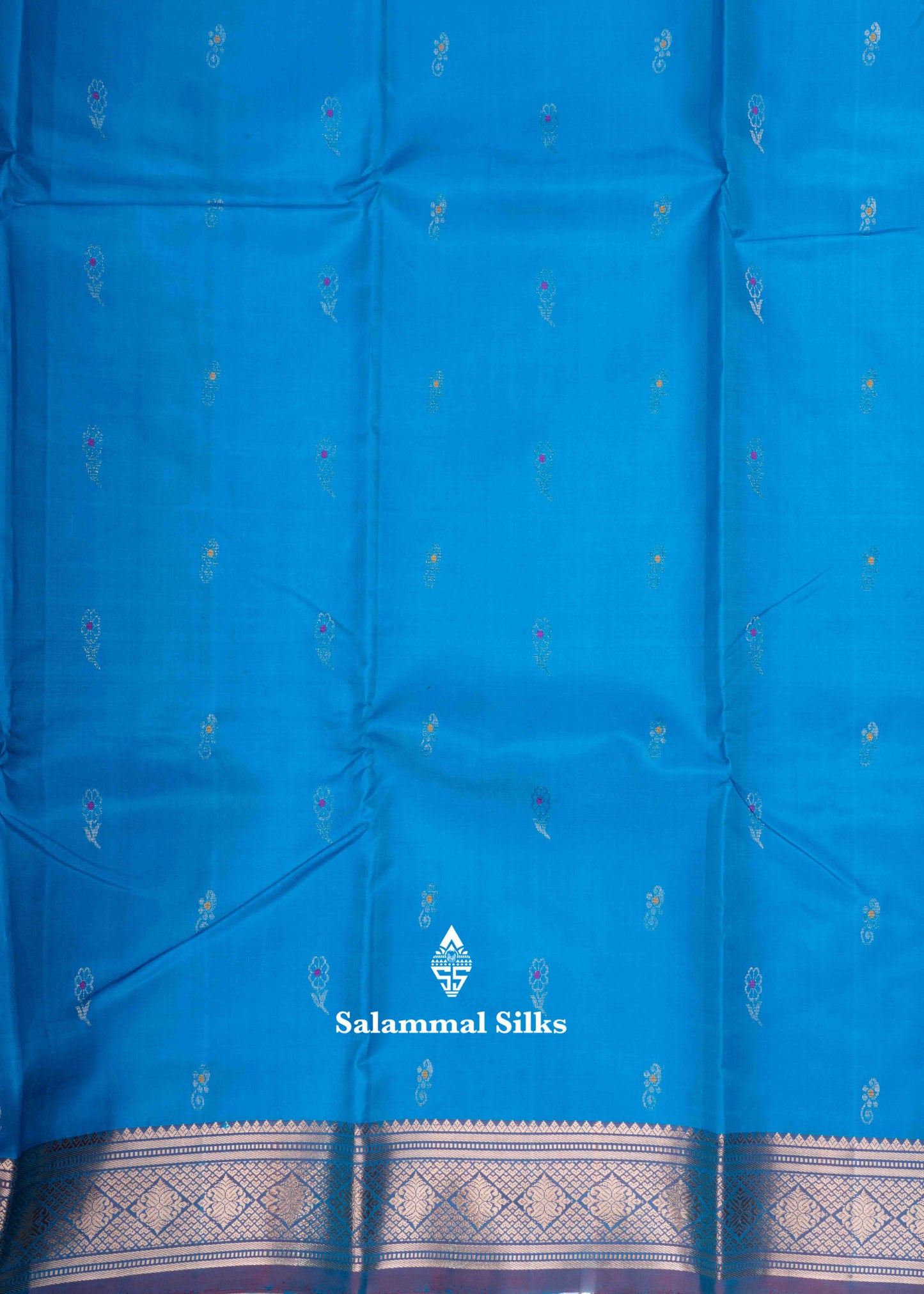 Kanjivaram Light Ramar Blue Pure Silk Saree With Olive Blue Blouse