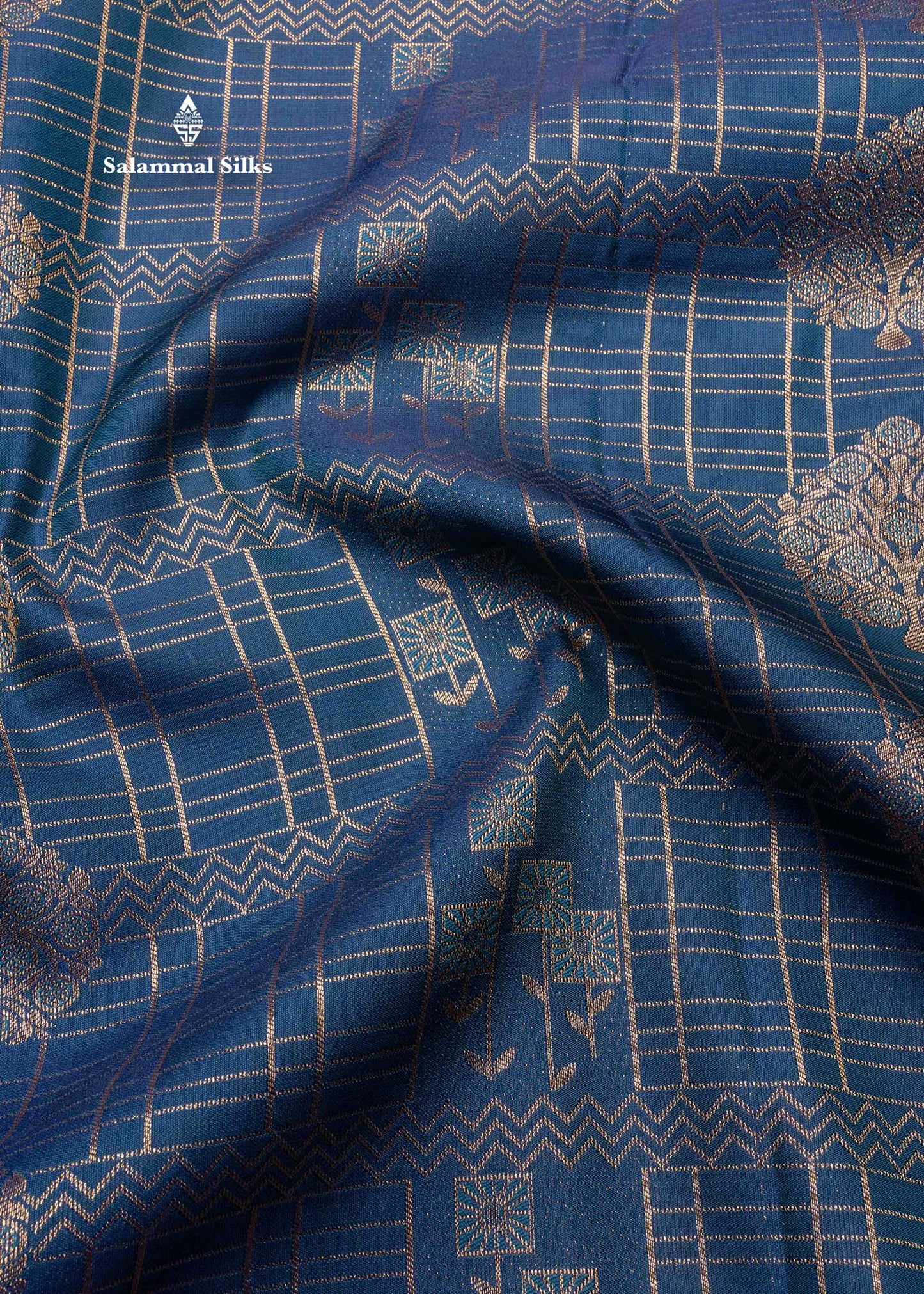 Olive Blue Semi Silk Saree With Copper Zari Border