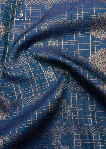 Olive Blue Semi Silk Saree With Copper Zari Border