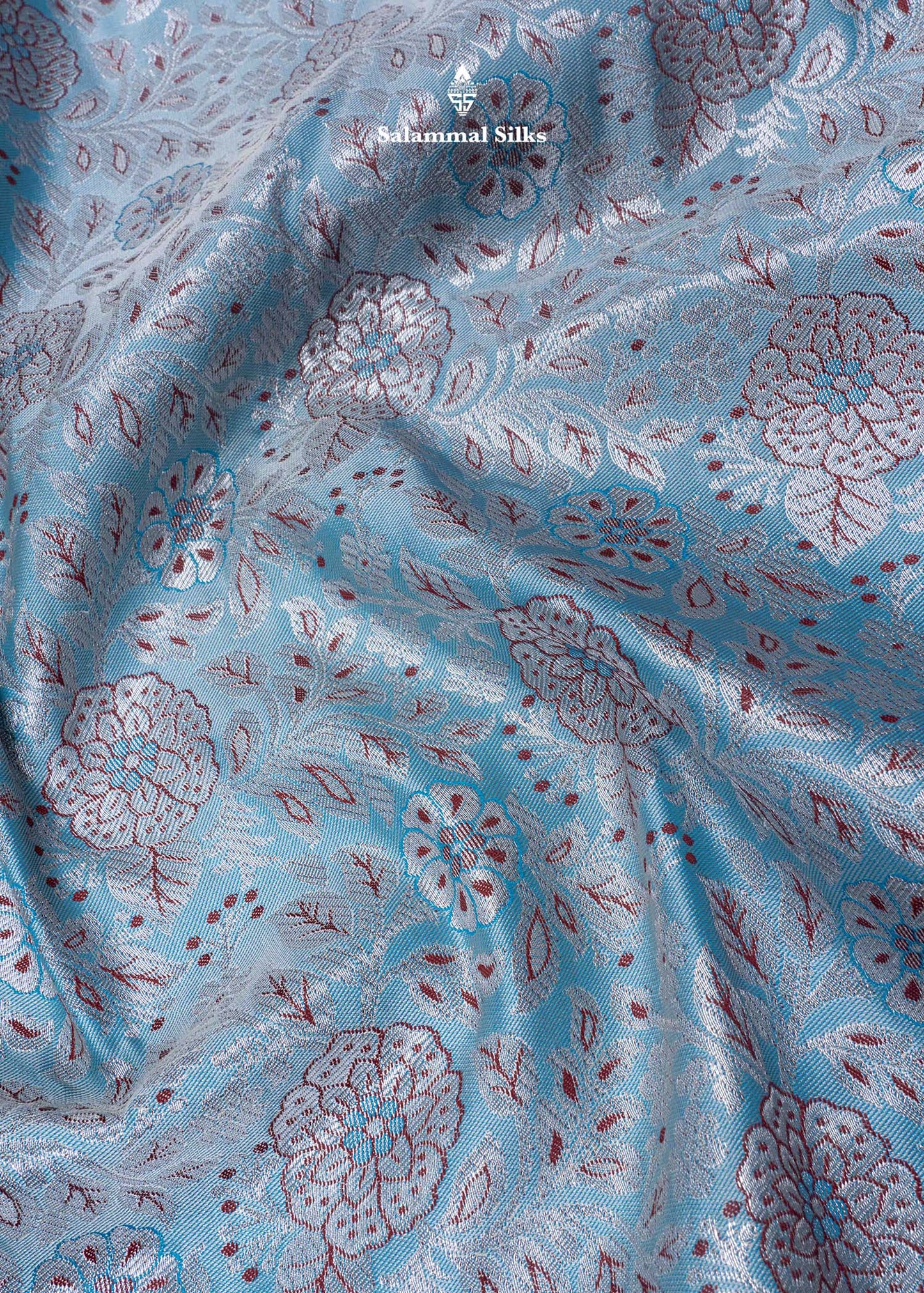 Ice Blue Semi Silk Saree With Maroon Colour Border